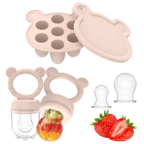 Evjurcn Baby Food Feeder and Ice Tray Set BPA Free Baby Fruit Feeder & Teether Set Silicone Breastmilk Popsicle Freezer Molds Reusable Baby Food Storage Containers for Infant Baby Feeding
