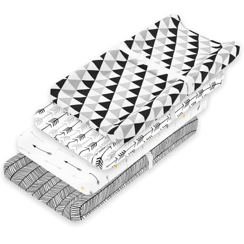 Changing Pad Cover – Baby Changing Pad Covers 4 Pack – Boy or Girl Changing Pad Cover – Pure Jersey Machine Washable Black and White Changing Table Cover – Diaper Changing Pad Cover Sheets