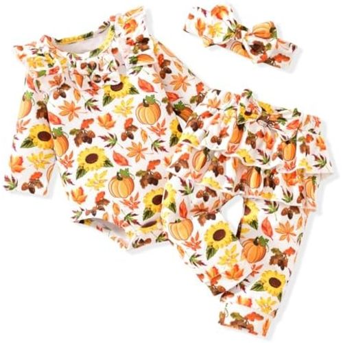 Aalizzwell Preemie Newborn Infant Baby Girls Clothes Ribbed Bodysuit Pants Set Fall Winter Outfits