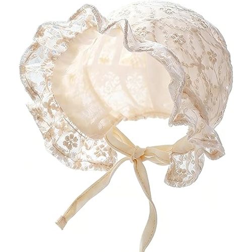 Baby Girls Boys Bonnet Newborn Infant Soft Double Layer Sun Hat Toddlers Lace Court Cap with Chin Strap