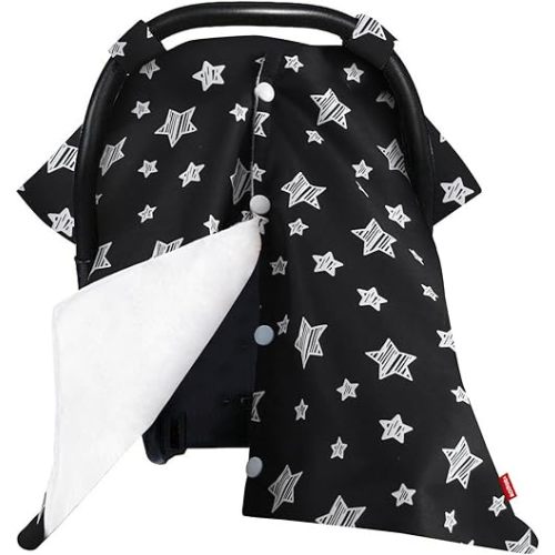 Baby Car Seat Cover for Babies, Opening Black Star Minky Carseat Canopy for Boys Girls, Multiuse Cover for Infant Carseat/Baby Carrier/Stroller/Nursing Breastfeeding/Newborn Shower Gift