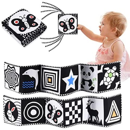 Black and White High Contrast Baby Toys Book - Folding Tummy Time Toys Newborn Toys 0-3 Months Brain Development for Early Education Infant Babies Boys Girls Sensory Soft Cloth Books
