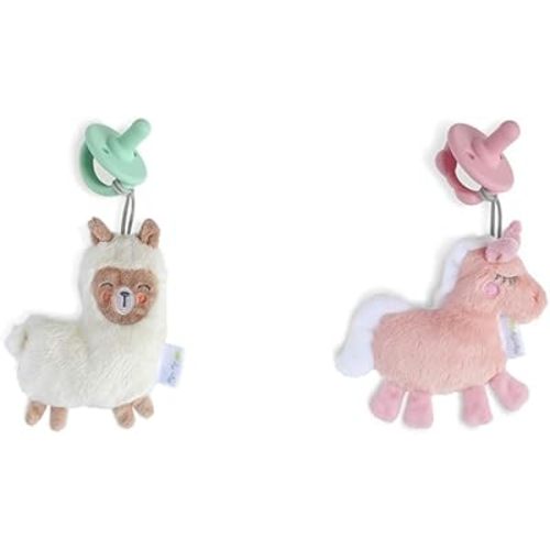 Itzy Ritzy Pacifier & Plush Llama and Unicorn Lovey Sets; 0 Months & Up
