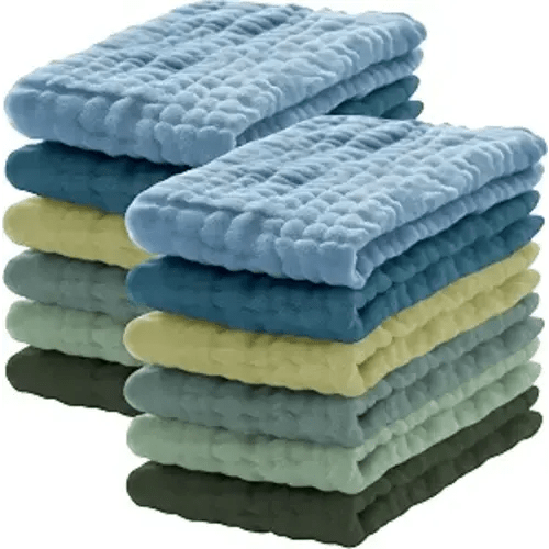 12 Pack Muslin Burp Cloths 100% Cotton Muslin Cloths Large 20''x10'' Extra Soft and Absorbent Baby Burping Cloth - Sage, Teal and Blue