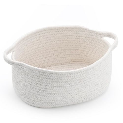 Aoibox Cute Woven Storage Basket with Handle Decorative Organizer Collapsible Cotton Rope Nursery Home Box 13x8x6