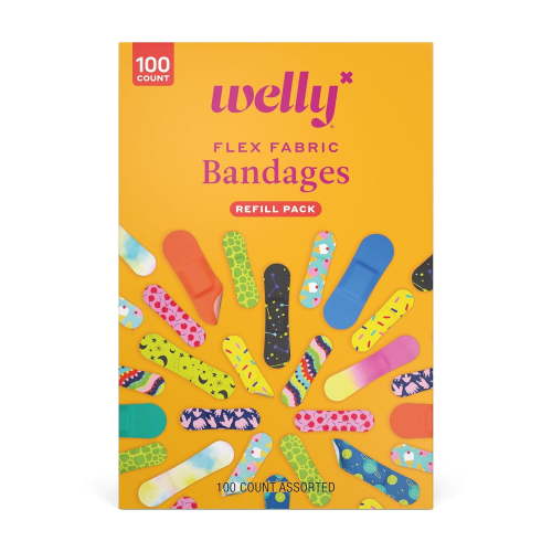 Welly Flex Fabric Bandages, Refill Pack Bravery Badges for Kids, Assorted Sizes, 100 Count