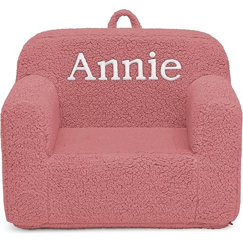 Delta Children Personalized Sherpa Cozee Chair - Customize with Name – Foam Kids Chair for Ages 18 Months and Up, Rose