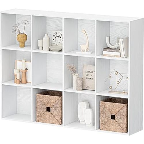12 Cube Storage Organizer, Wooden Cube Shelves with Closed Back Panel, Reversible Bookcase, Cubes Closet Organizer for Home, Living Room, Kids Room, Office, Bedroom, Study, Hallway