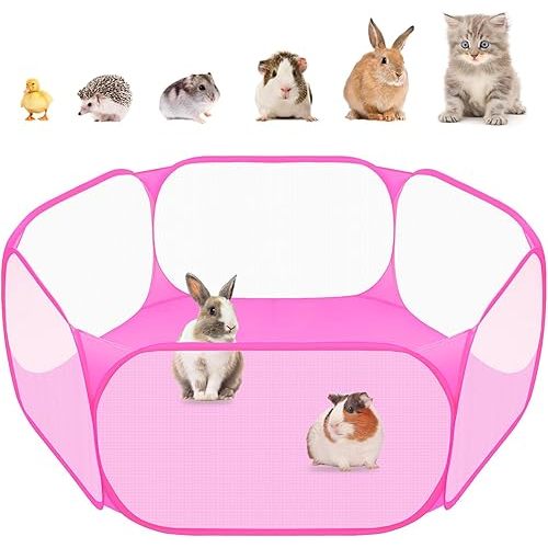 Amakunft Small Animal Playpen, Pop-Up Portable Play Yard for Guinea Pigs, Rabbits, Hamsters, Hedgehogs, Foldable Exercise Fence with Breathable Mesh for Indoor Outdoor Use