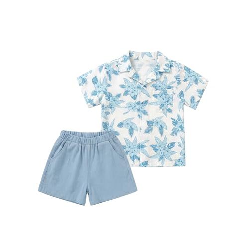 XMWEALTHY Toddler Baby Boy Summer Clothes Color Block Short Sleeve Button-down Shirt Tops + Cotton Pants Outfit Set