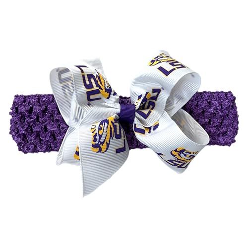 Zip Sew Craft LSU Crochet Headband With Junior Bow - One Size Fits All - Officially Licensed