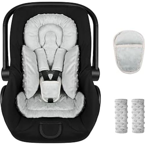 Infant Car Seat Insert Boy Girl, 3 in 1 Newborn Carseat Insert with Strap Pads, Car Seat Head Support for Baby Strollers, Swings, and Bouncers, Comfortable and Machine Washable, Grey