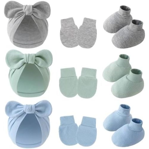 3piece Newborn Hats Mittens Socks Set Baby Boy Cotton Beanies Infant Hospital Hat Toddler Girl Mitten