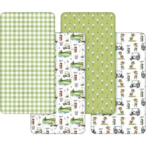 VitalCozy 4 Pcs Golf Crib Sheet Set Newborn Bedding Nursery Baby Sheets for Girl Boys Baby Gifts for Standard Crib and Toddler Mattresses, 52 x 28 x 8 Inches