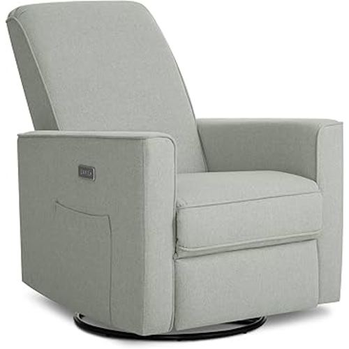 Evolur Harlow Upholstered Power Glider Recliner with USB Charging – Rocking & 360° Swivel with Smooth Glide – Greenguard Gold & FSC Certified – Modern Nursery and Living Room Chair in Light Grey