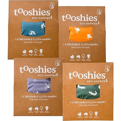 Tooshies Reusable Cloth Nappies | High Absorbency | Quick-Dry Moisture Wicking | Soft & Breathable | 4 Pack