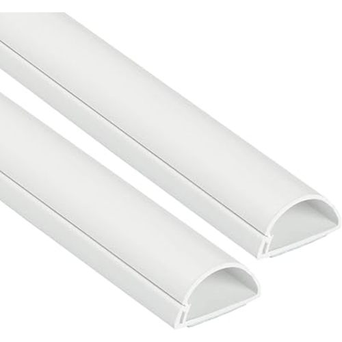 D-Line Half Round Cord Hider, Patented Cable Cover, Hide TV Wall Mount Wires, Raceway for Cords, Decorative Wire Covers, Paintable, Adhesive Cable Concealer - 2X 1.18in W x 0.59in H x 39in L - White