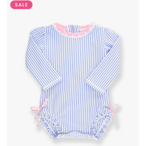 Seersucker Long Sleeve Rash Guard One Piece | RuffleButts & RuggedButts