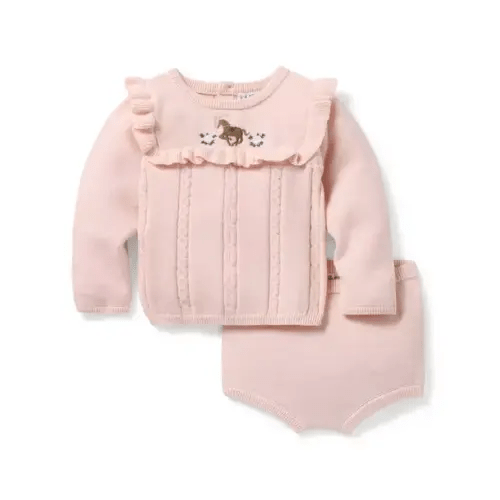 Baby Pale Pink Baby Horse Matching Sweater Set by Janie and Jack