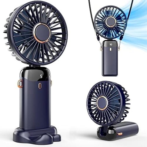 Koonie Portable Handheld Fan, Battery Operated Fan with Base, 8 Hours, Digital Display, 5 Speeds, 90° Ajustable, Rechargeable Mini Fan for Outdoor Indoor