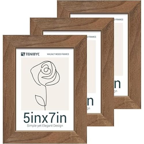 5x7 Picture Frame 3 Pack with HD Glass - Brown Walnut, Natural Wood Photo Frame, Table Decoration