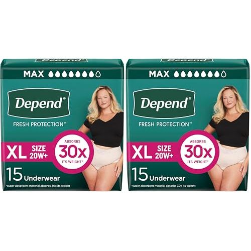 Depend Incontinence Underwear for Women, Extra-Large, 30 Count | Maximum Absorbency | Fit-Flex | Disposable | Blush