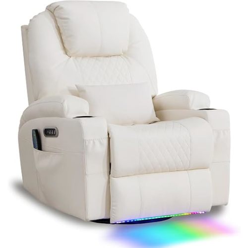 AHMED Dual Motor Power Swivel Rocker Recliner Chair, Faux Leather, Beige