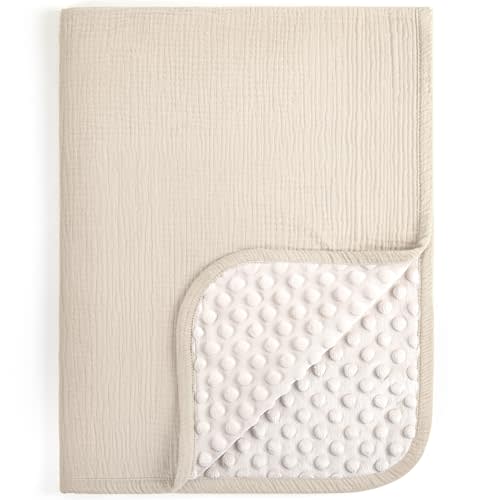 lulumoon Baby Blankets for Newborn Muslin: Thermal Minky Dotted Backing - Cotton Receiving Blanket for Baby Essential & Registry Gift 30"x40"(Ivory)