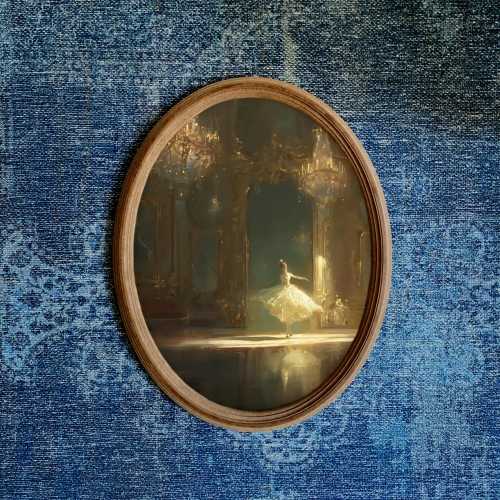 Vintage Ballerina Painting: Handmade Oval Wooden Frame Wall Decor