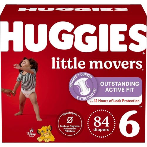 Huggies Size 6 Diapers, Little Movers Baby Diapers, Size 6 (35+ lbs), 84 Count, Packaging May Vary