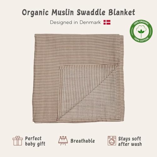 Baby Swaddle – Organic Cotton Muslin Baby Swaddles for Newborns 47” x 47” (Natural Stripe)