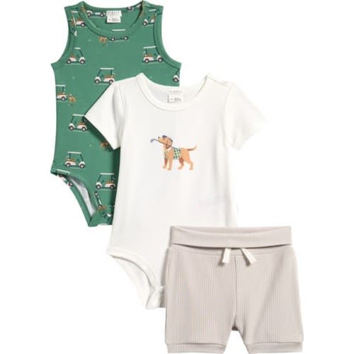 Golf Pups 3-Piece Bodysuits & Shorts Set, 12M
