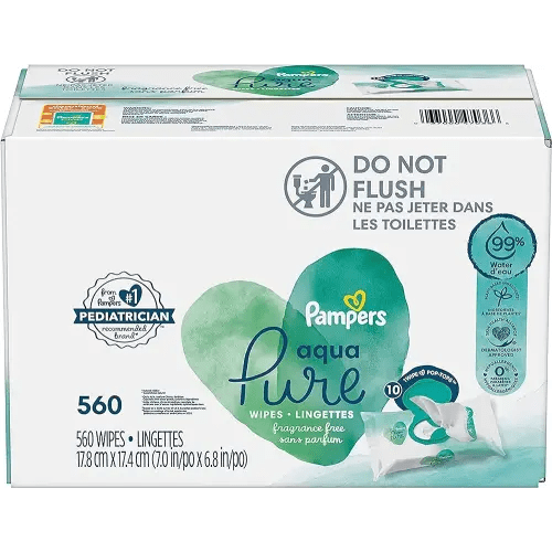 Pampers Aqua Pure Sensitive Baby Wipes 10X Pop-Top 560 Count