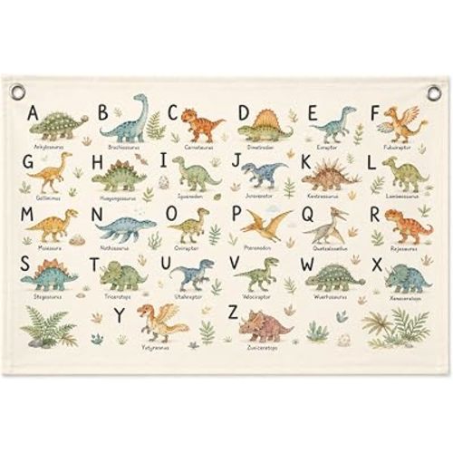 Dinosaur Alphabet Wall Art Decor Poster Canvas Banner for Nursery