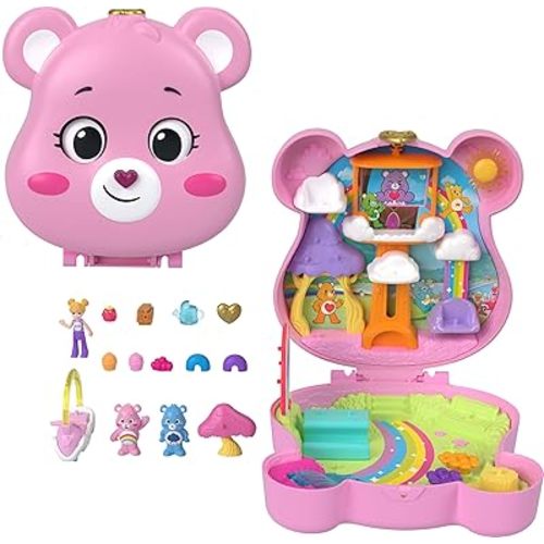 Polly Pocket x Care Bears Dolls & Playset with Toy Car and Themed Accessories, Travel Toy, Partnership Compact