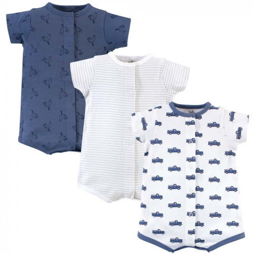 Touched by Nature Baby Boy Organic Cotton Rompers 3pk, Truck, 3-6 Months