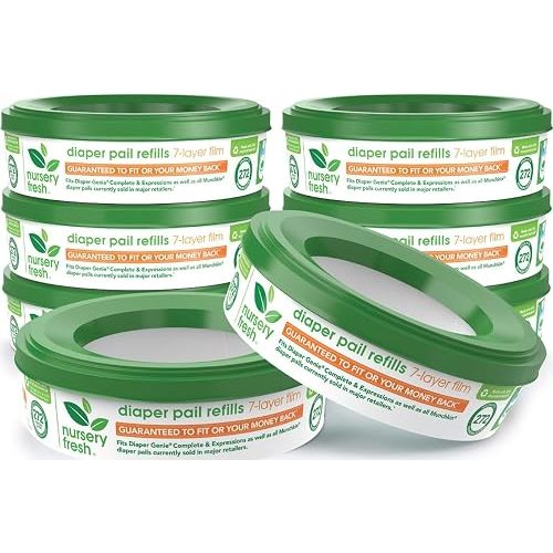 Nursery Fresh® Refill Rings for Diaper Genie® and Munchkin® Diaper Pails, Holds up to 2,176 Newborn Diapers, 8 Pack