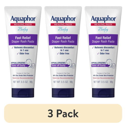 (3 pack) Aquaphor Baby Diaper Rash Paste with Zinc Oxide, Hypoallergenic, Paraben and Talc Free, 3.5 oz