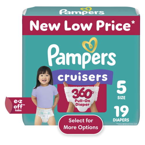 Pampers Diapers Cruisers 360 Size 5, Leakproof Fit, Stretchy Waist, Hypoallergenic
