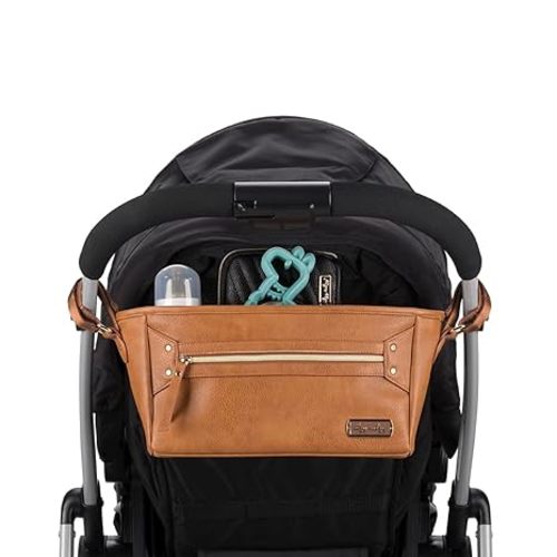 Itzy Ritzy Adjustable Stroller Caddy and Organizer Bag Featuring Front Zippered Pocket, 2 Built-in Interior Pockets & Adjustable Straps to Fit Nearly Any Stroller (Cognac)