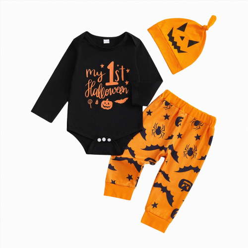 REgarm My First Halloween Baby Boy Outfit Long Sleeve Romper Pants Hat Pumpkin Clothes Fall Winter Clothes,3-6 Months