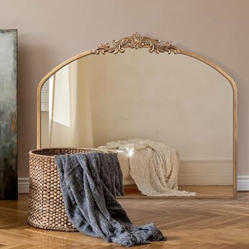 PERFNIQUE Vintage Mirror, 36" X 30" Gold Arched Antique Baroque Mirror
