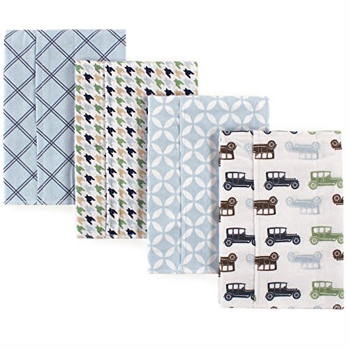 Hudson Baby Unisex Baby Cotton Flannel Burp Cloths, Blue Cars, One Size