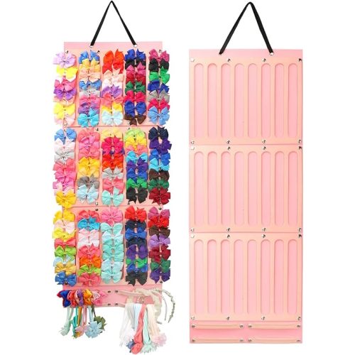 Vimiv Hair Bows Holder & Organizer w/Extra Large Capacity, Head Bows Hanger, 27 Ribbons, Baby Hair Accessory Storage Display with Sturdy Rope, Wall Hanging for Girl Room