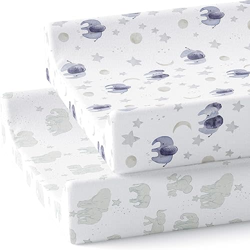Sorrel + Fern Baby Changing Pad Cover 2-Pack for Boys, Girls (Watercolor Elephant) - Premium Fitted Sheets Baby Diaper Changing Table Cover - Buttery Soft Cotton Blend