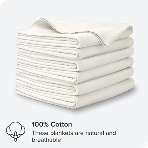 Bare Home Flannel Receiving Blanket, Premium 100% Cotton Flannel Receiving Blankets, 6-Pack Flannel Receiving Blankets, Hypoallergenic, Gentle on Skin, Warm and Durable (Receiving, Cream)