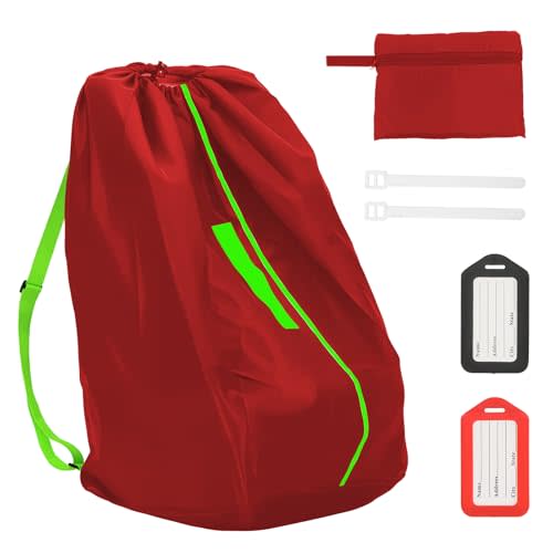 Car Seat Bags For Airplane Travel, Gate Check Bag, Durable Travel Bag with Thickened Shoulder Straps and 2pcs Luggage Tags For Airplane（Red）