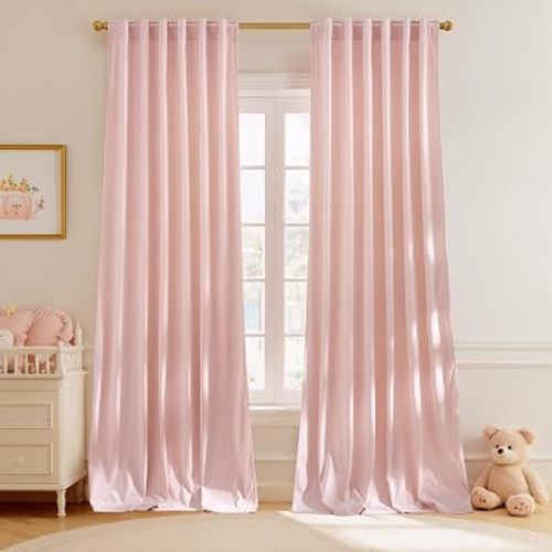 Baby Pink Velvet Curtains Back Tab for Nursery, W52 x L84, 2 Panels