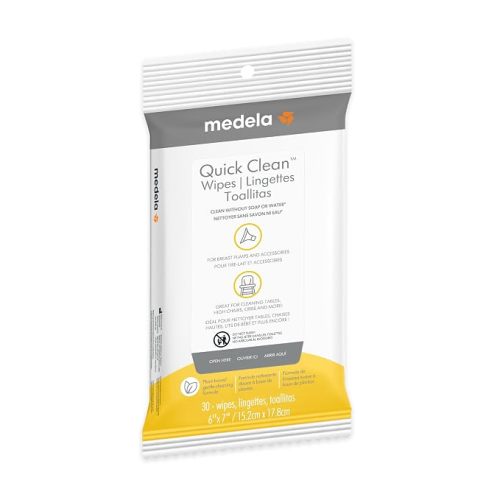 Medela Quick Clean Wipes for On-The-Go Cleaning of Breast Pumps, Accessories, and Various Surfaces, Resealable, Plant-Based, 3 Packs of 30 (90 Count)
