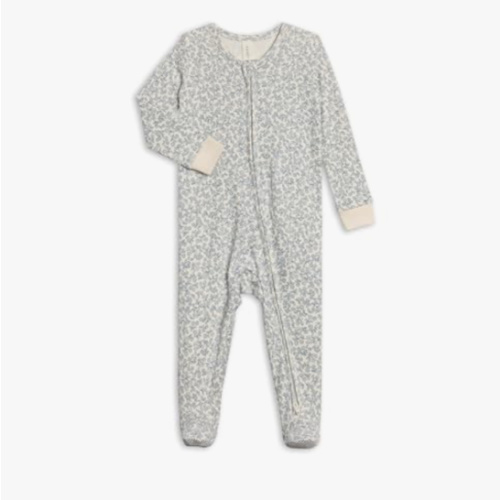 Narelle Floral / Ivory + Sea - Colored Organics Baby Zip-Up Footed Sleeper with 2-Way Zipper - Organic Cotton Pajamas